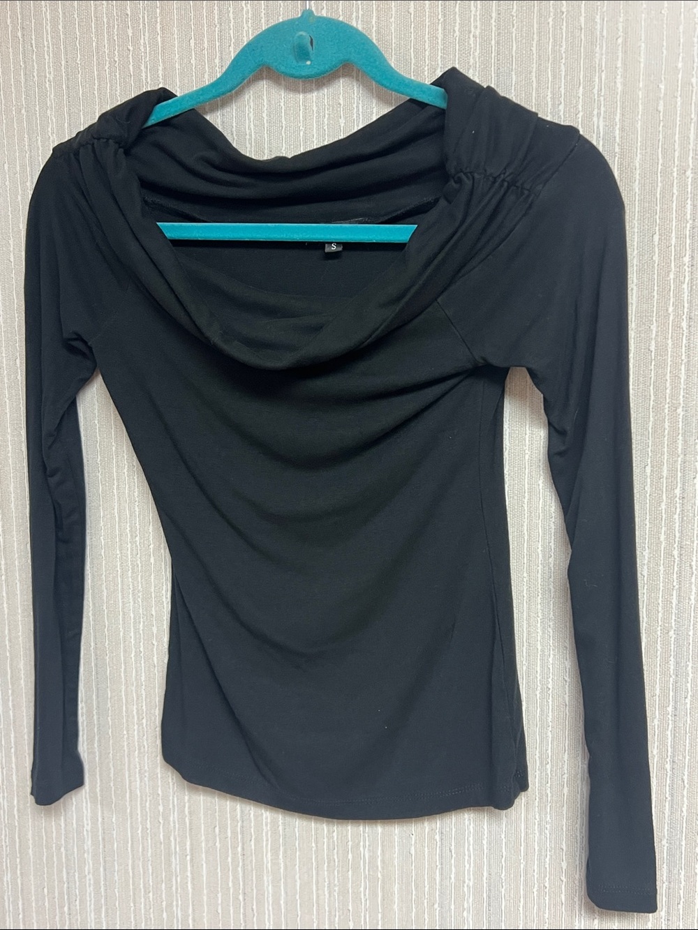 S Black Long-Sleeve Cowl-Neck Women's Top knit blouse sexy